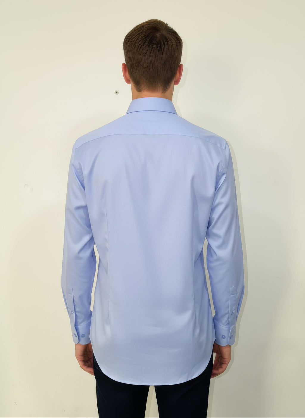 Erkek Saten Slim fit Yaka altı düğmeli Mavi Gömlek