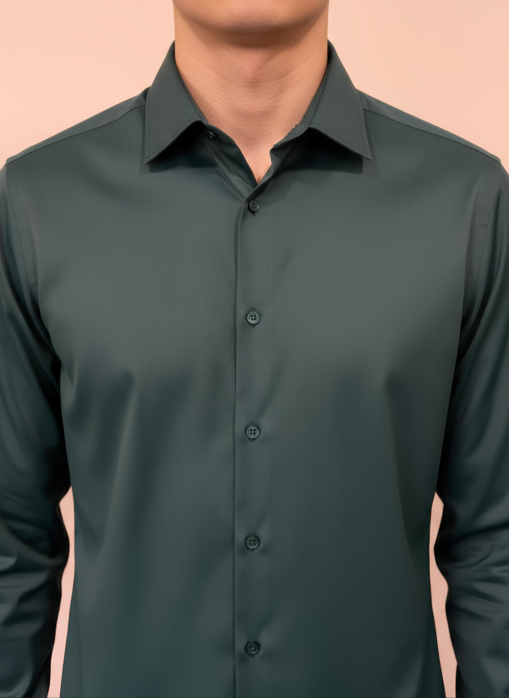 Erkek Saten Slim fit Yaka altı düğmeli Yeşil Gömlek
