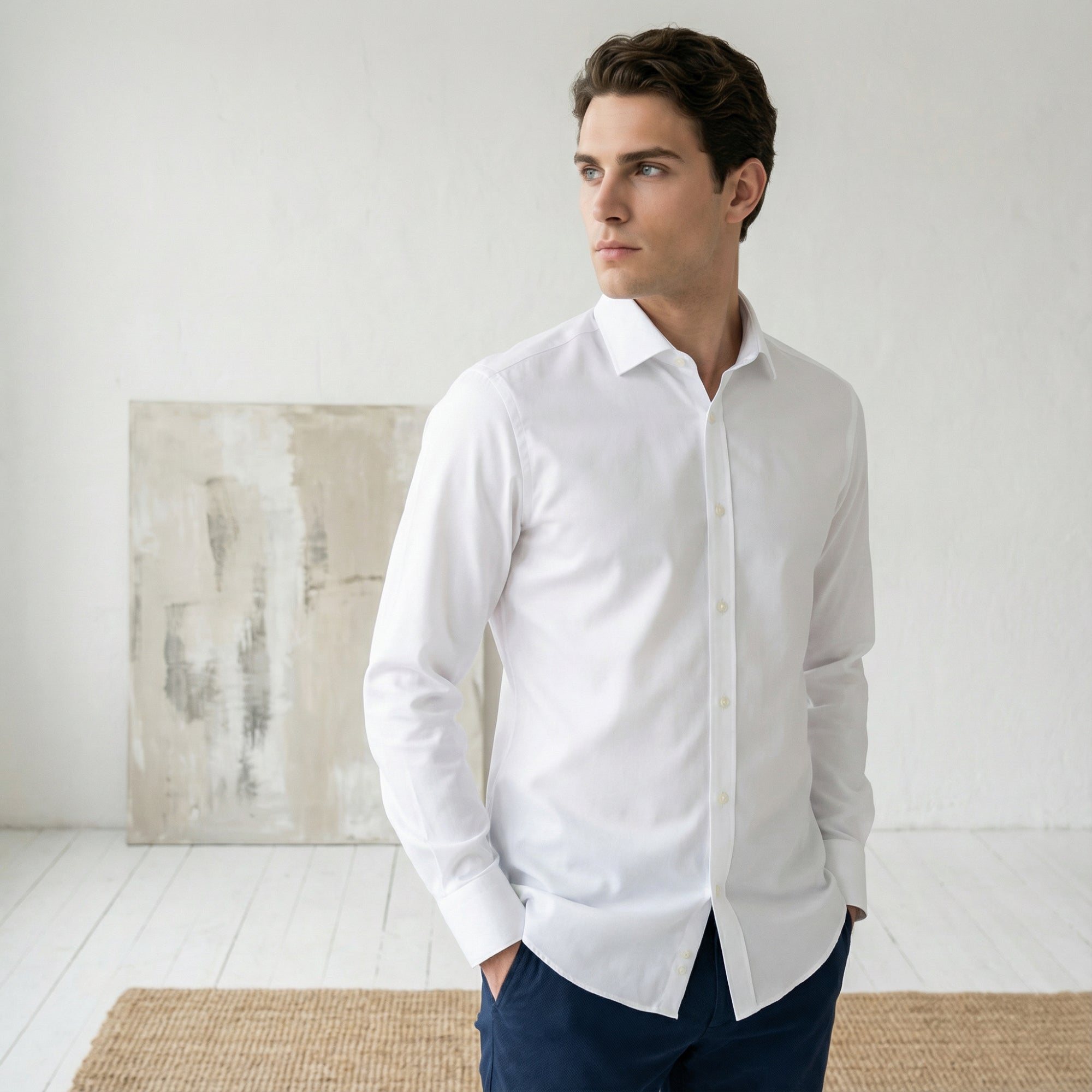 Slim fit Uzun Kollu Pamuklu Gizli düğme Yakalı Oxford Beyaz Gömlek