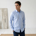 Slim fit Uzun Kollu Pamuklu Gizli düğme Yakalı Oxford Mavi Gömlek