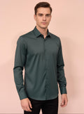 Erkek Saten Slim fit Yaka altı düğmeli Yeşil Gömlek