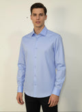 Erkek Saten Slim fit Yaka altı düğmeli Mavi Gömlek