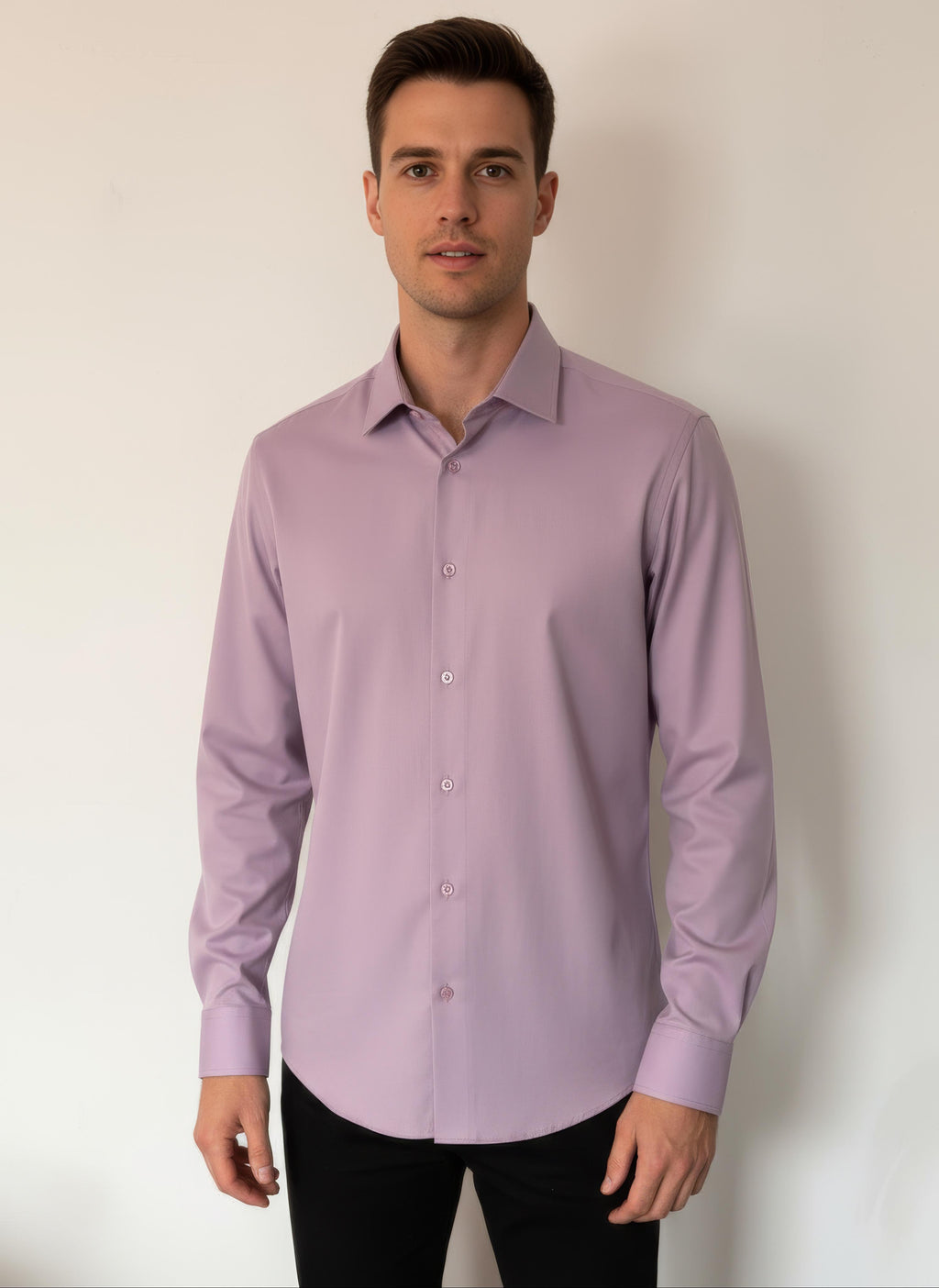 Erkek Saten Slim fit Yaka altı düğmeli Pembe Gömlek
