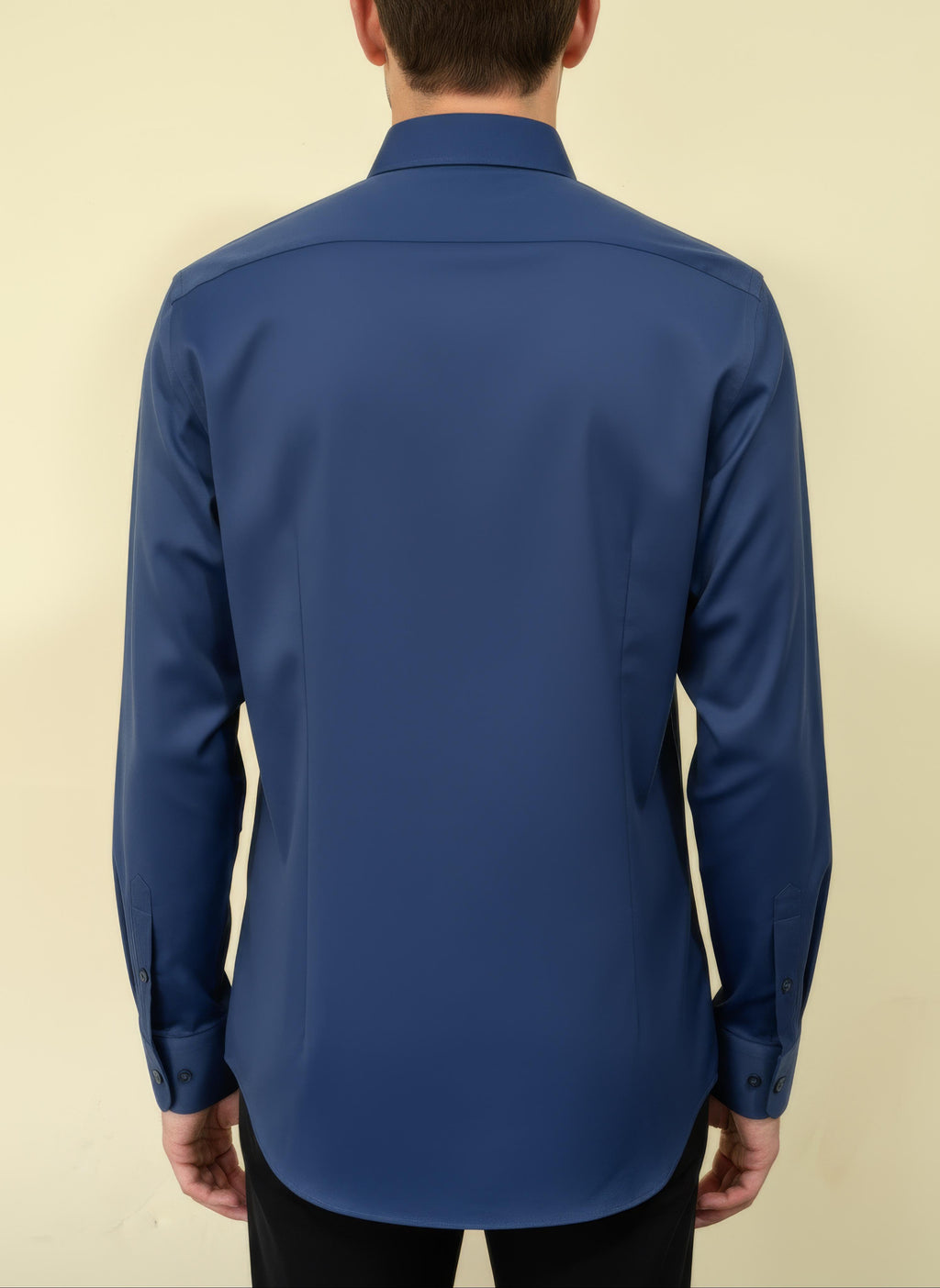 Erkek Saten Slim fit Yaka altı düğmeli Saks Gömlek