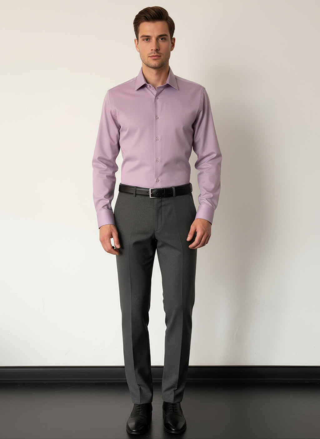 Erkek Saten Slim fit Yaka altı düğmeli Pembe Gömlek