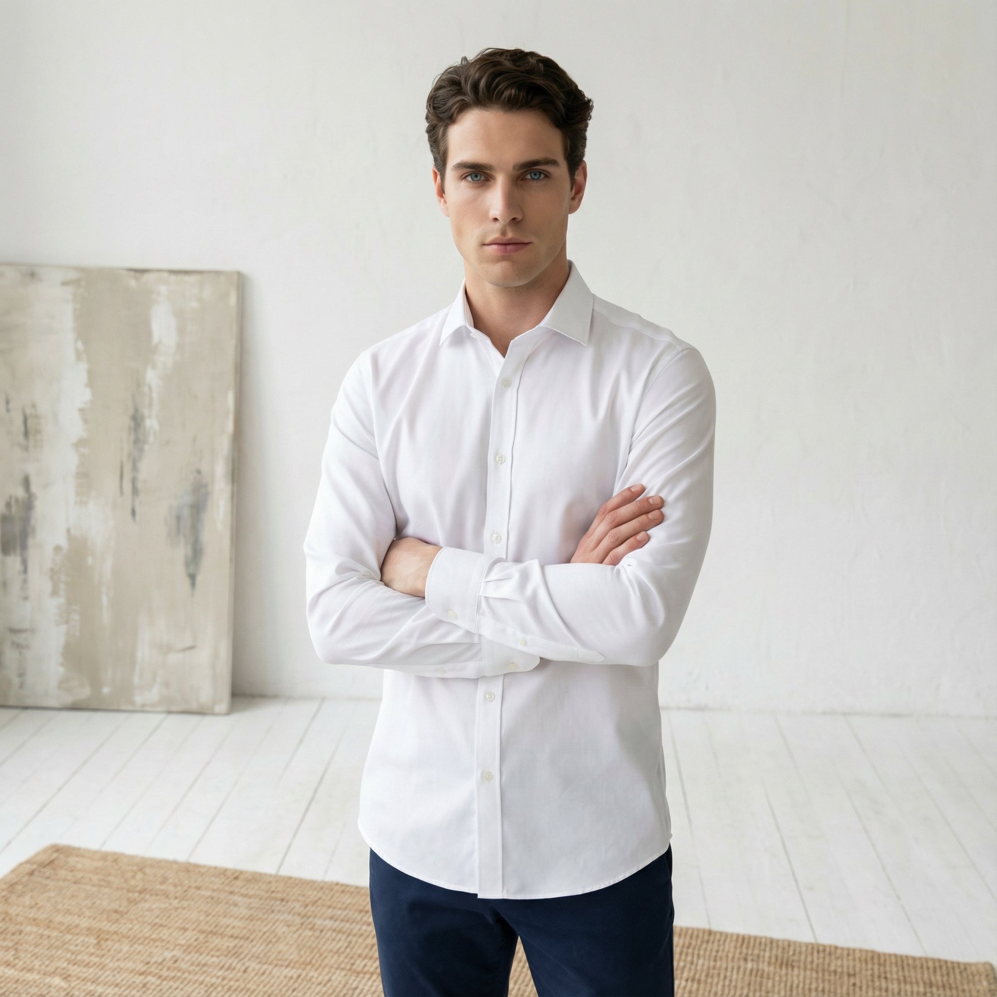 Slim fit Uzun Kollu Pamuklu Gizli düğme Yakalı Oxford Beyaz Gömlek