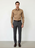 Erkek Saten Gömlek Açık Kahve