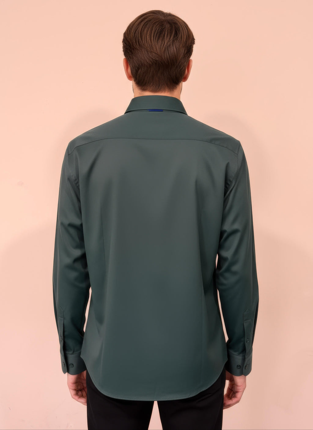 Erkek Saten Slim fit Yaka altı düğmeli Yeşil Gömlek