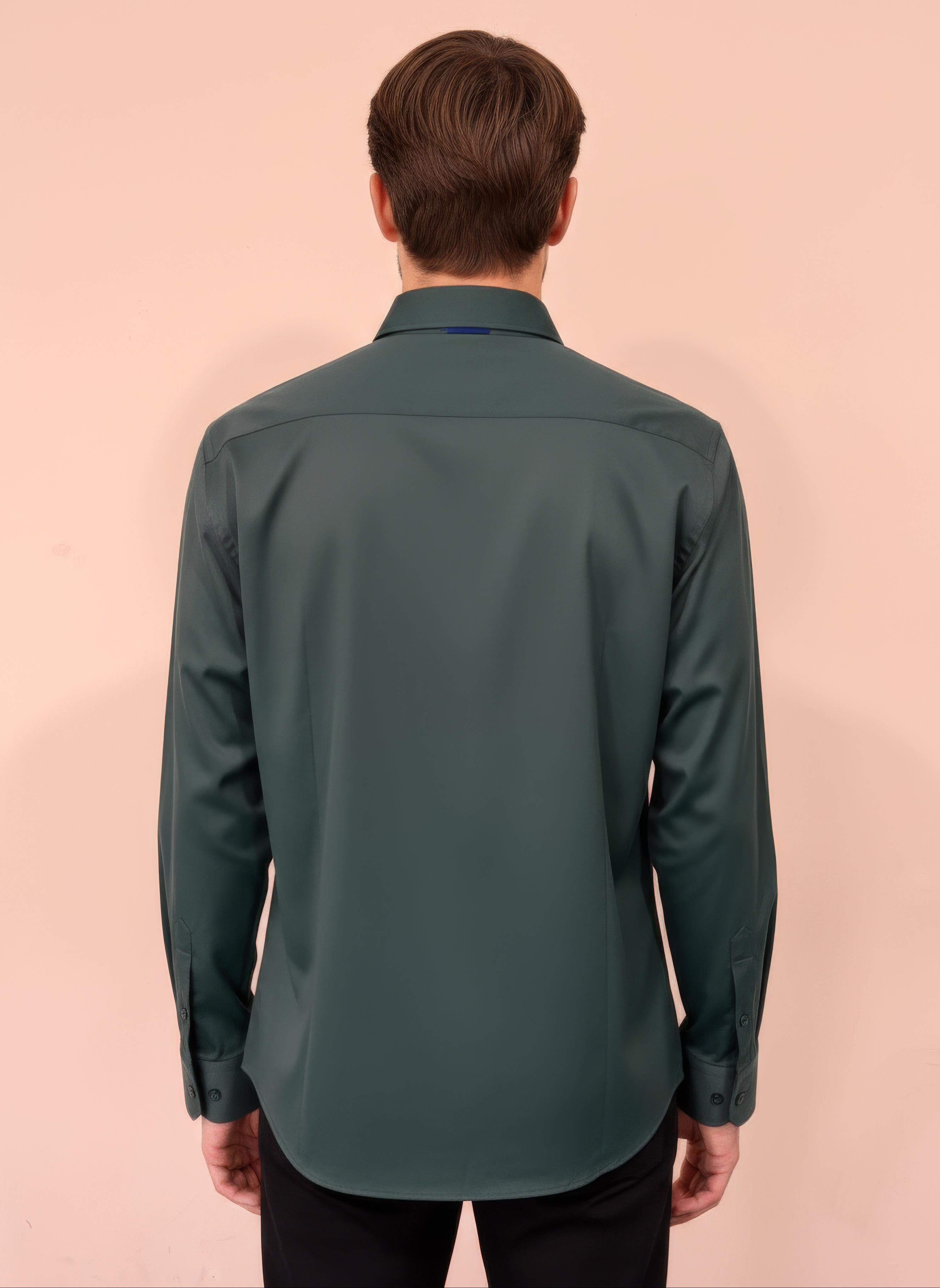 Erkek Saten Slim fit Yaka altı düğmeli Yeşil Gömlek
