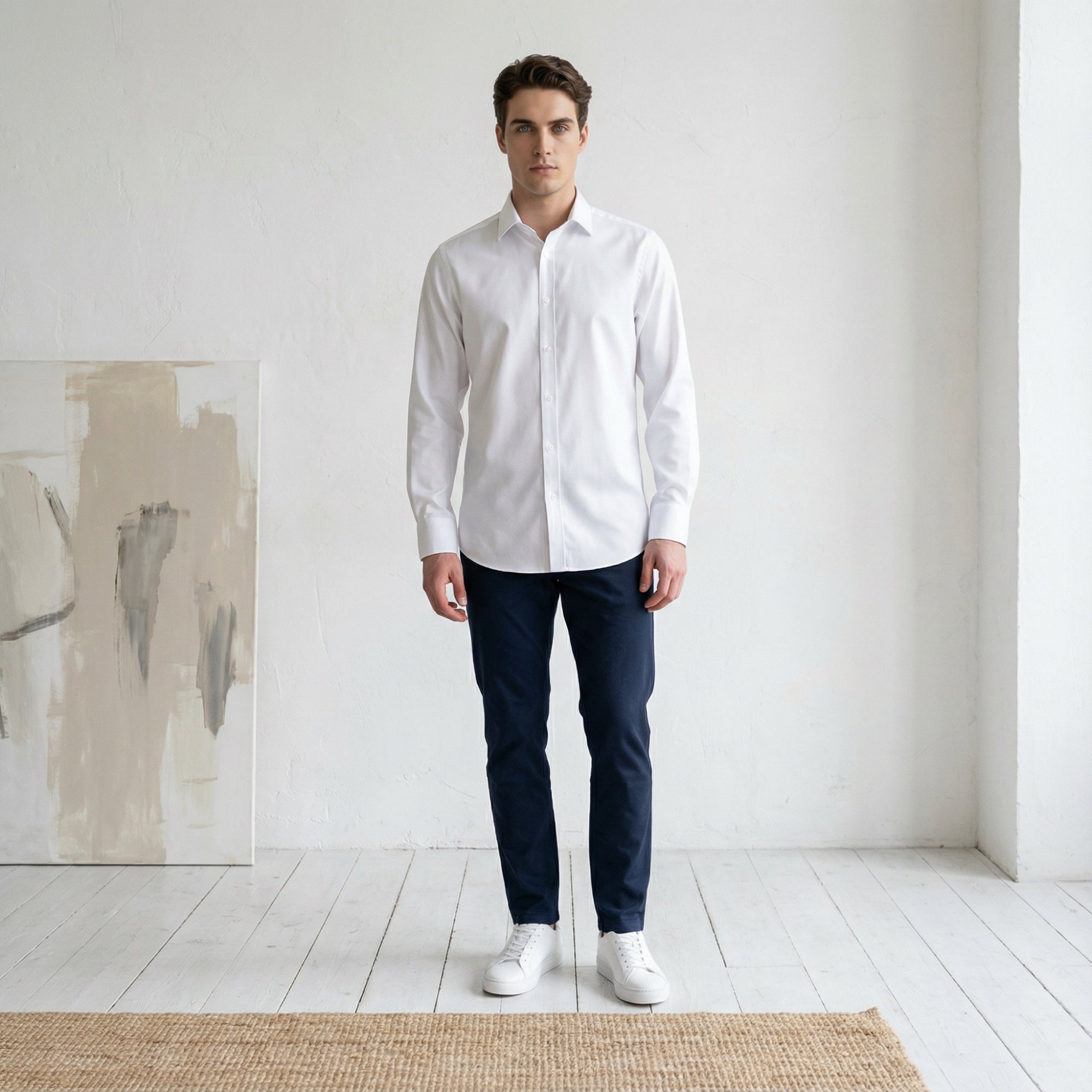 Slim fit Uzun Kollu Pamuklu Gizli düğme Yakalı Oxford Beyaz Gömlek