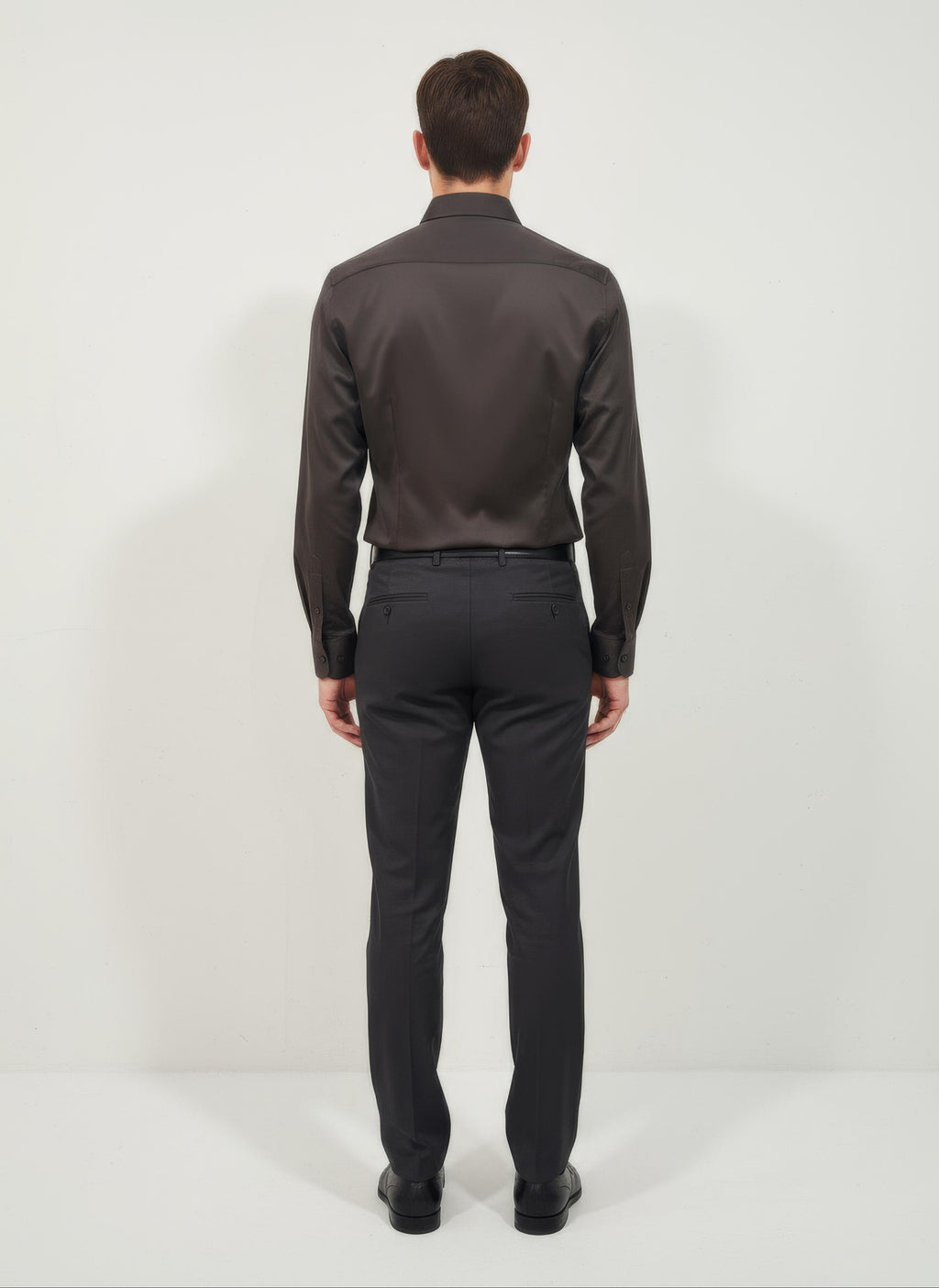 Erkek Saten Slim fit Yaka altı düğmeli Kahverengi Gömlek